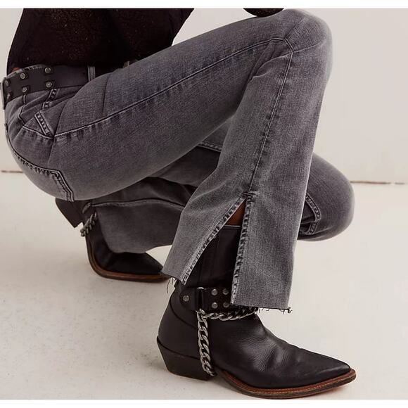 Free People We The Free Level Up Slit Slim Flare Jeans Ridge Grey size 32 - Picture 16 of 16